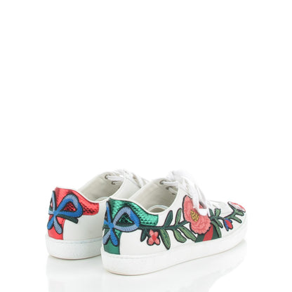 Gucci Calfskin Web Floral Embroidered Ace Sneakers 39.5 White 4 of 10
