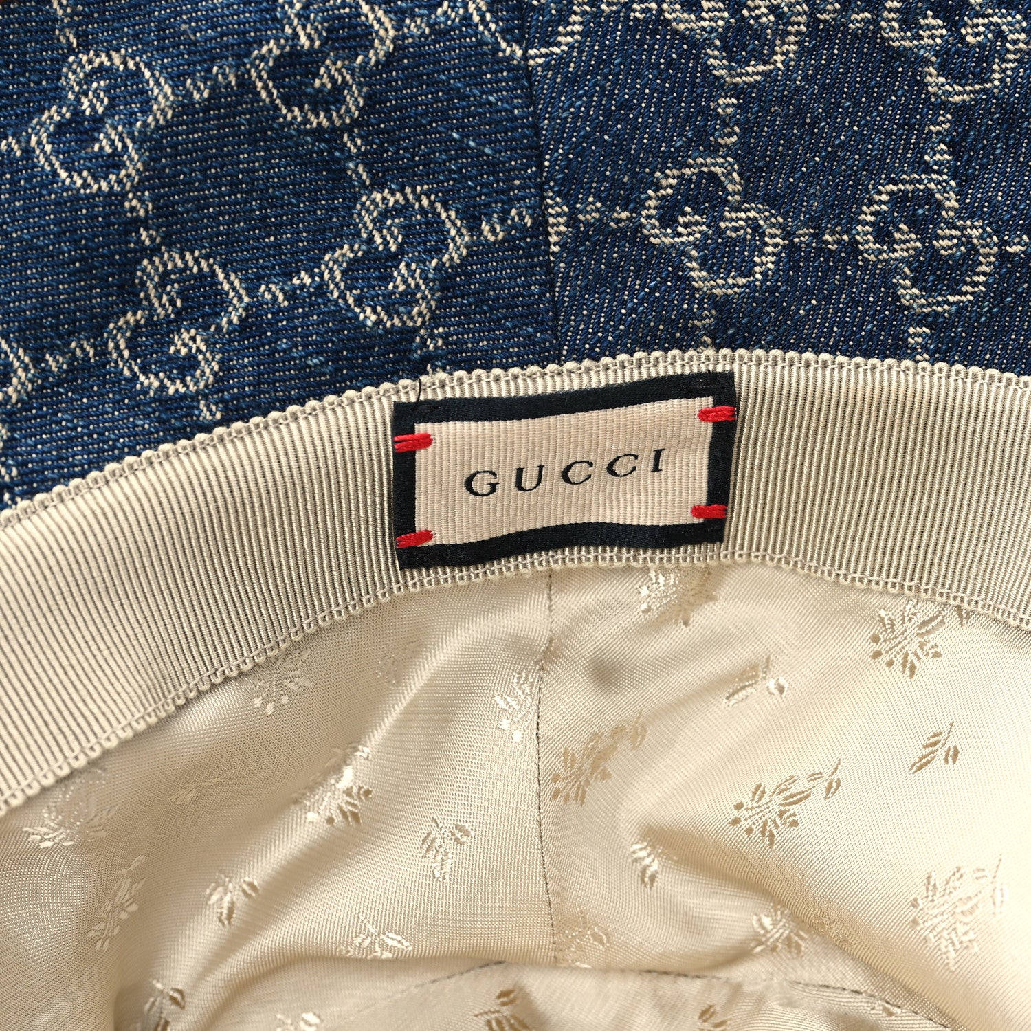 Gucci Washed Jacquard Denim Nappa GG Monogram Oscar Bucket Hat M Denim Cuir 9 of 10