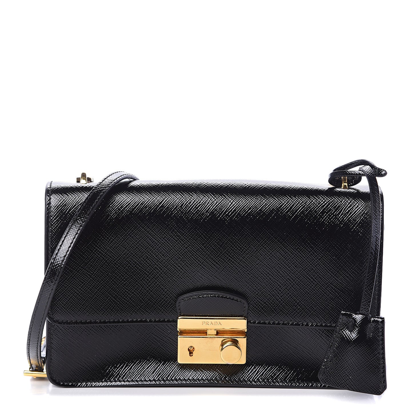 Saffiano Vernice Chain Shoulder Bag Black
