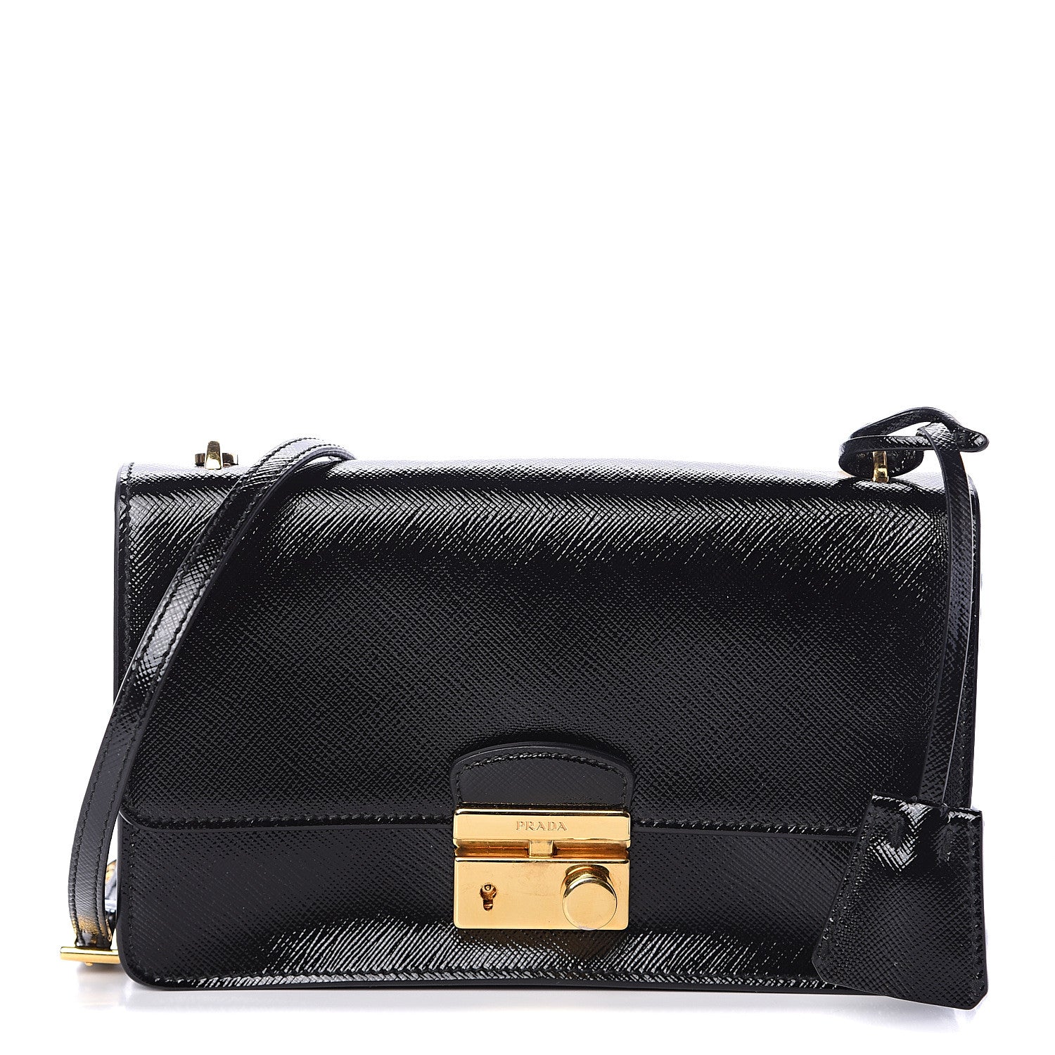Prada Saffiano Vernice Chain Shoulder Bag Black 1 of 7