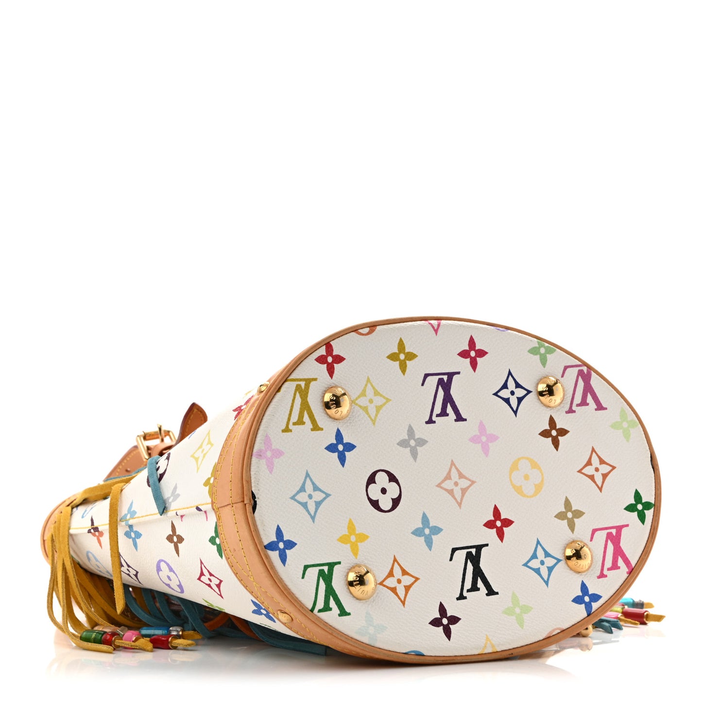 Monogram Multicolor Fringe Bucket White