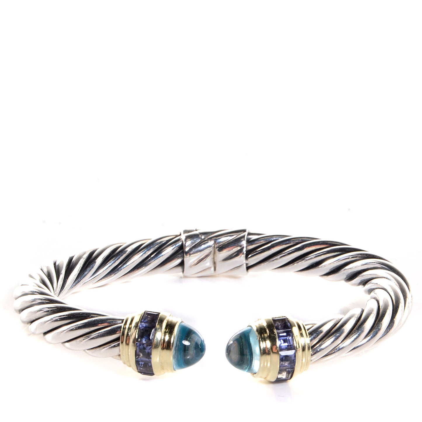 Sterling Silver 14k Gold Blue Topaz Iolite 8.5mm Classic Cable Bracelet