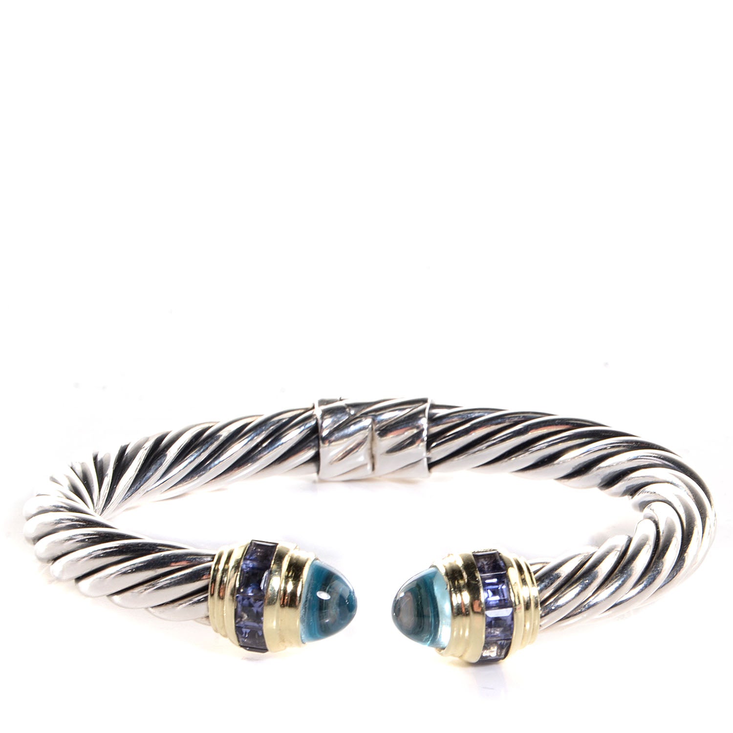 David Yurman Sterling Silver 14k Gold Blue Topaz Iolite 8.5mm Classic Cable Bracelet 1 of 4