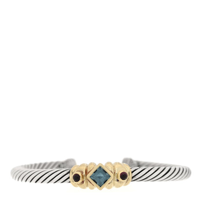 David Yurman Sterling Silver 14K Yellow Gold 5mm Blue Topaz Rhodolite Renaissance Cable Station Bracelet 1 of 3