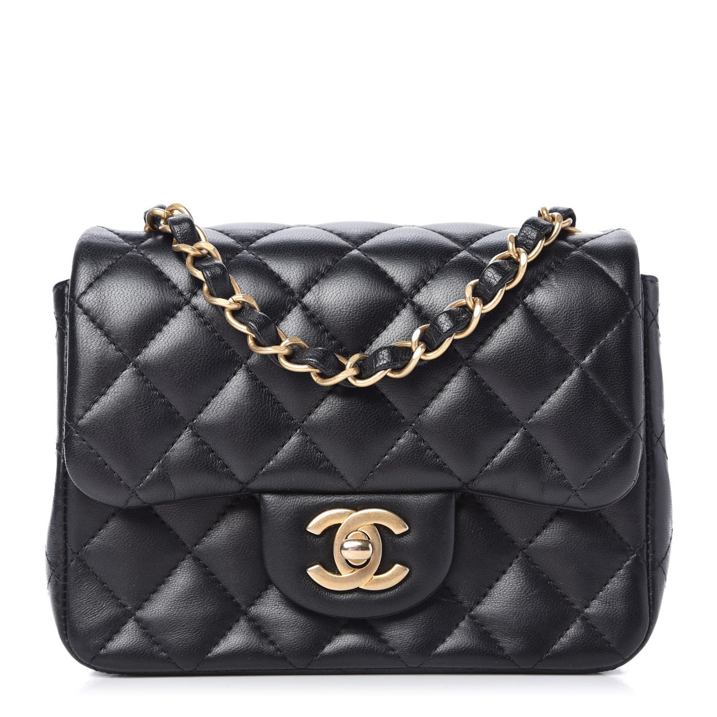 Lambskin Quilted Mini Square Flap Black
