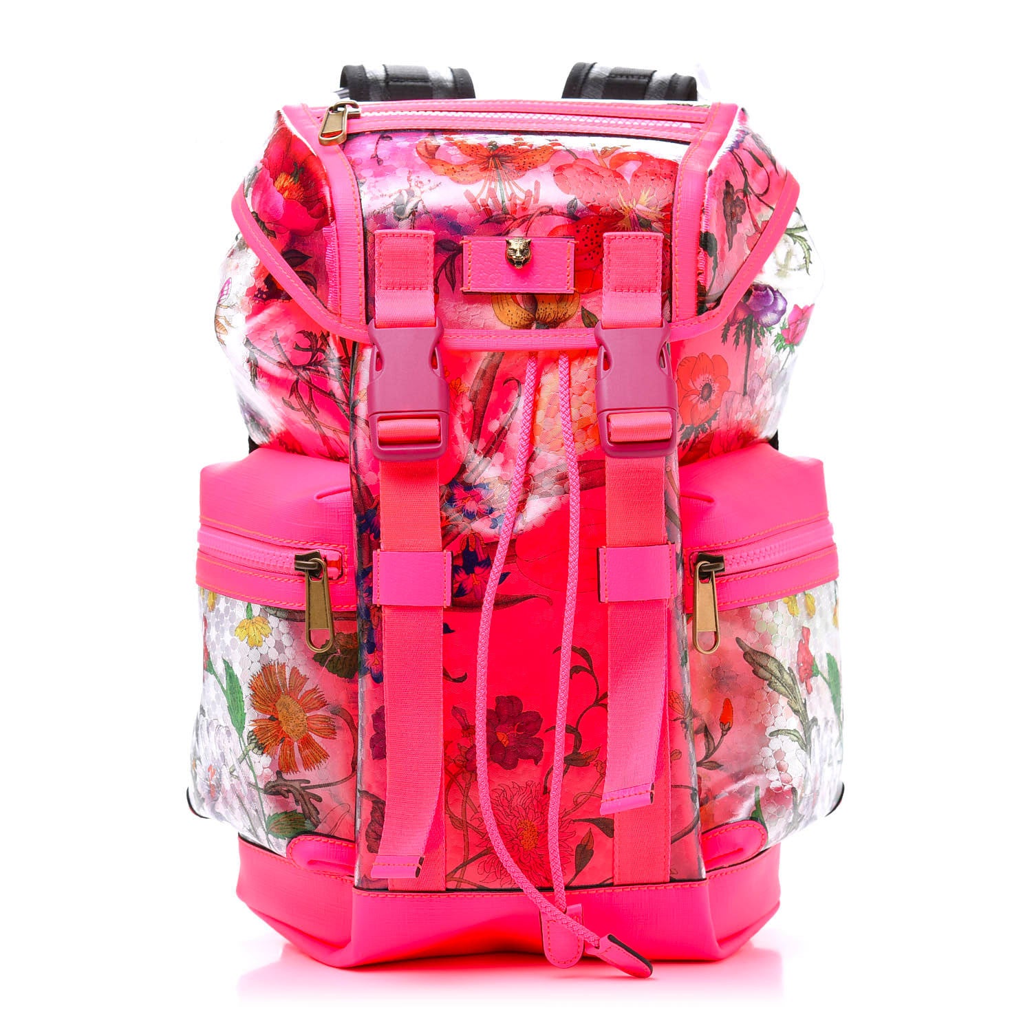 Gucci PVC Floral Double Buckle Backpack Fuchsia 1 of 10