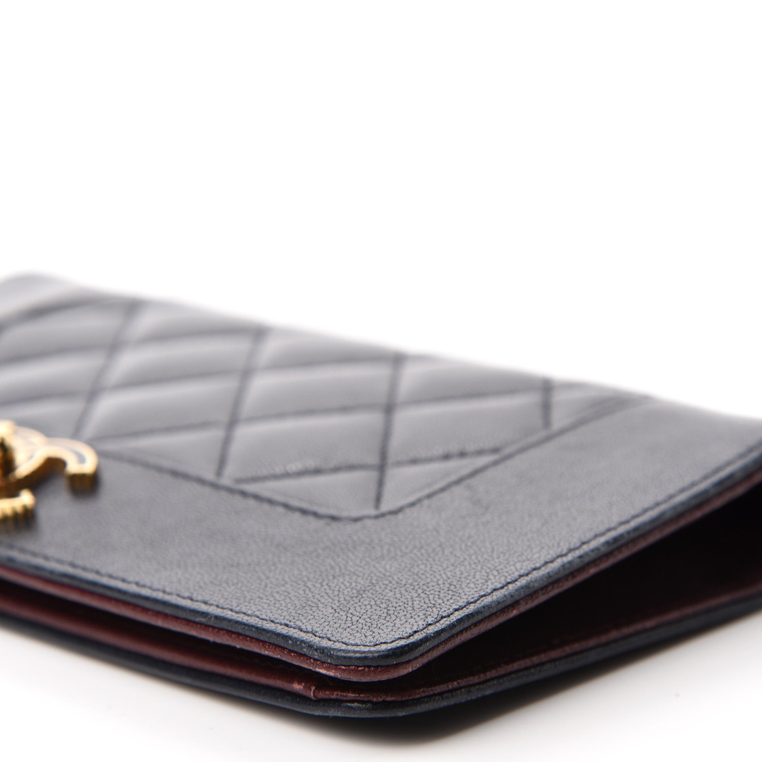 Chanel Sheepskin Quilted Mademoiselle Vintage Yen Wallet Navy 7 of 13