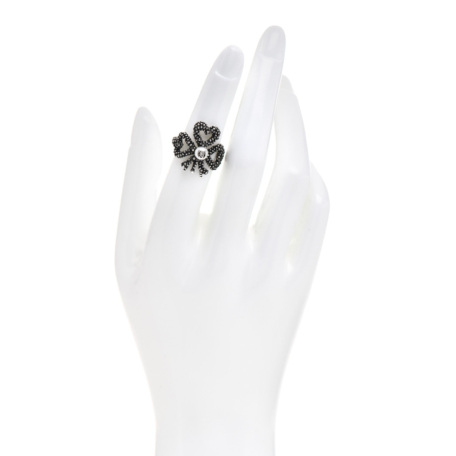 Gucci Sterling Silver Glass Pearl Heart Ribbon Ring 51 5.75 2 of 5
