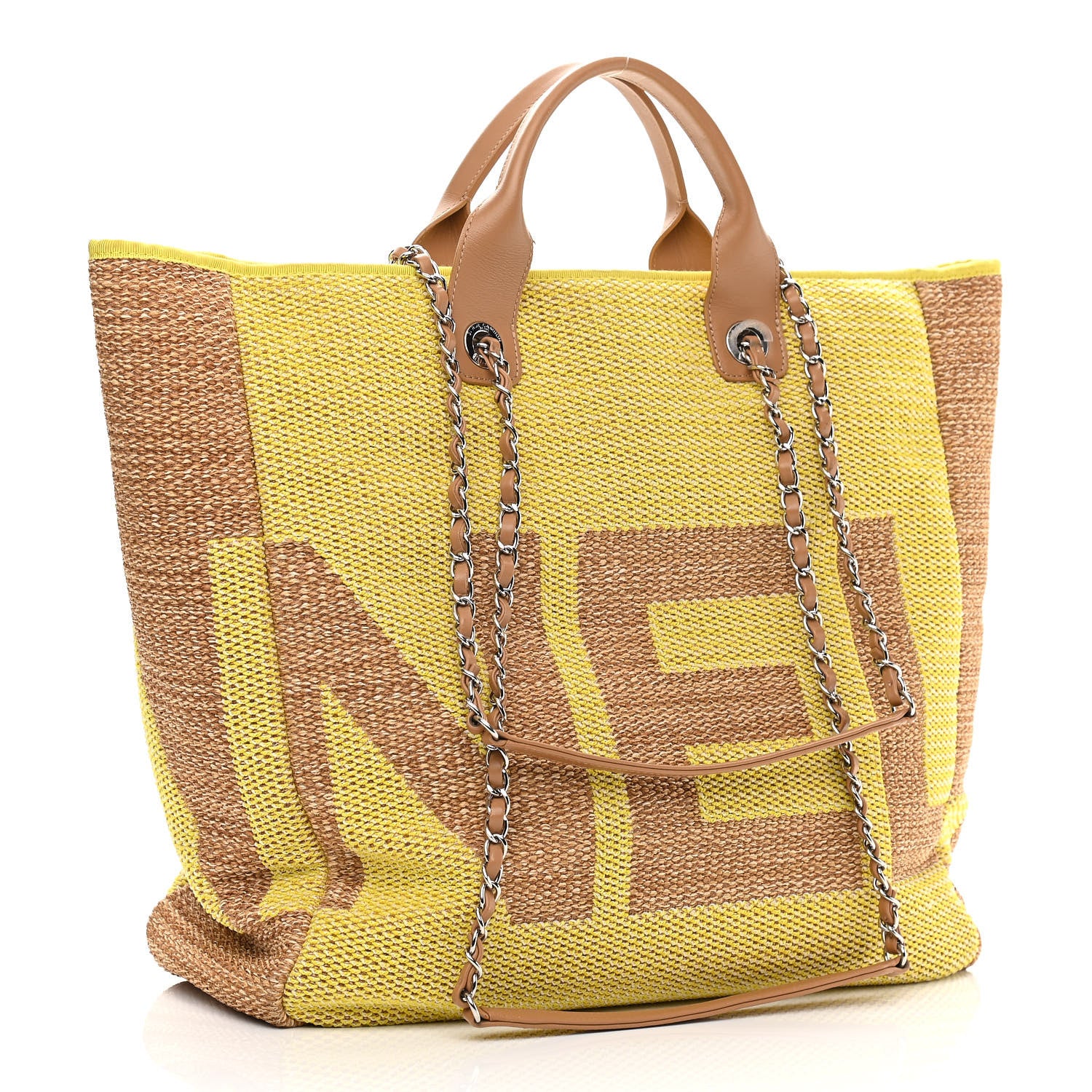 Chanel Mixed Fibers Large Shopping Bag Yellow Brown 2 of 15