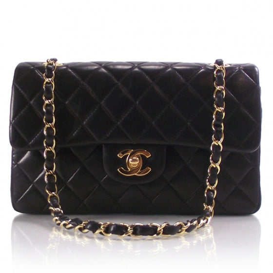 Lambskin Quilted Medium Double Flap Black