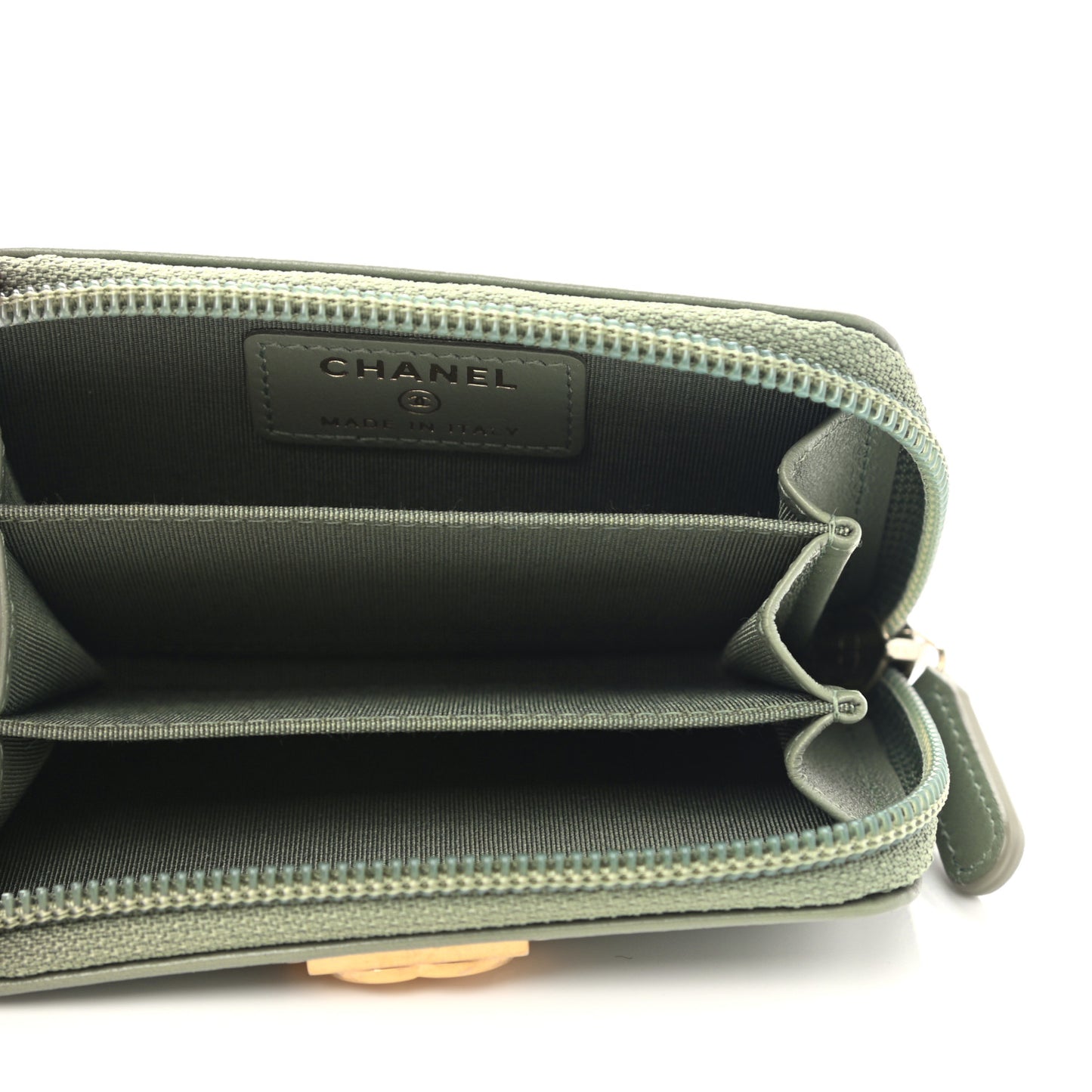 Lambskin Quilted Boy Zip Around Coin Purse Wallet Light Green
