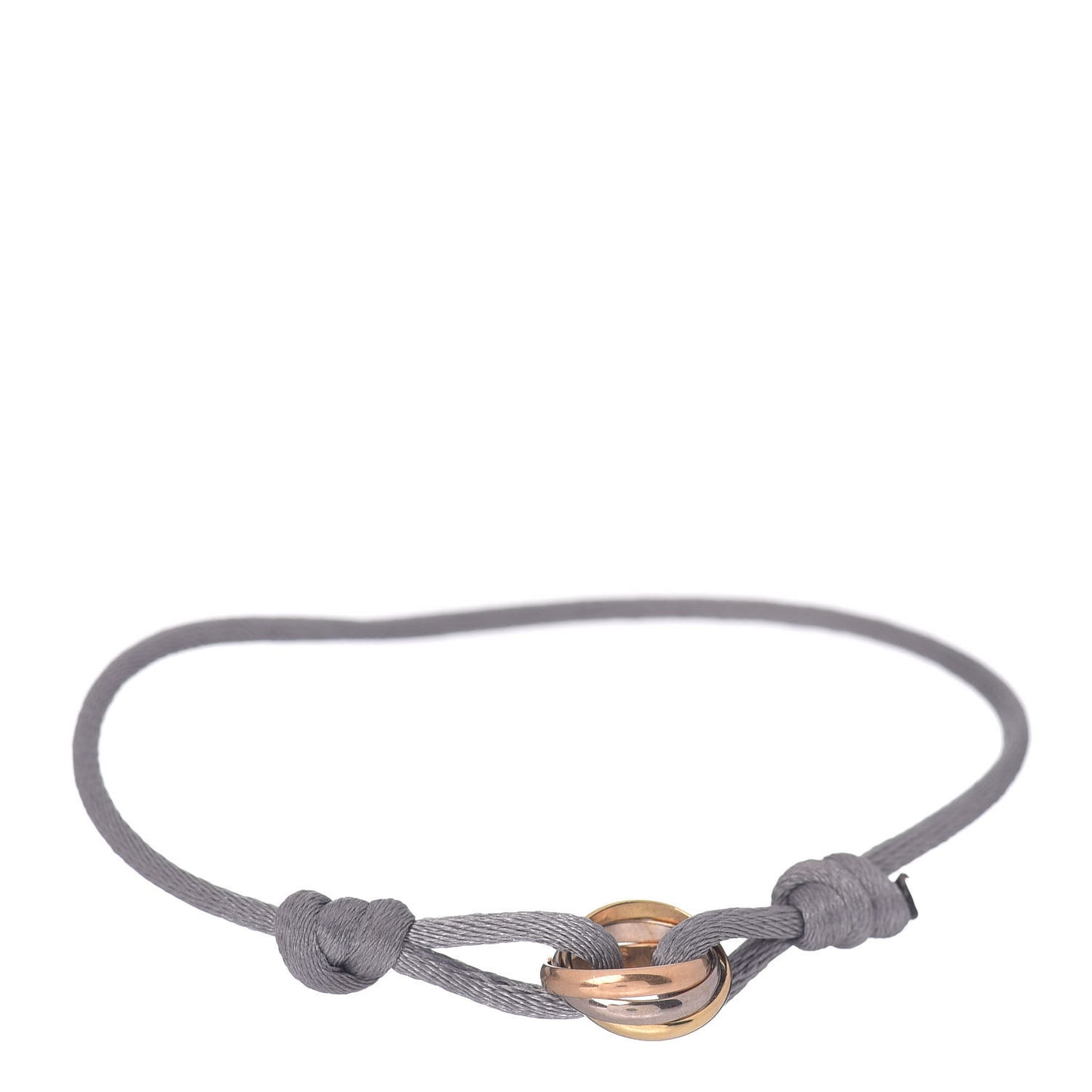 18K Pink Yellow White Gold Trinity Adjustable Cord Bracelet Gray