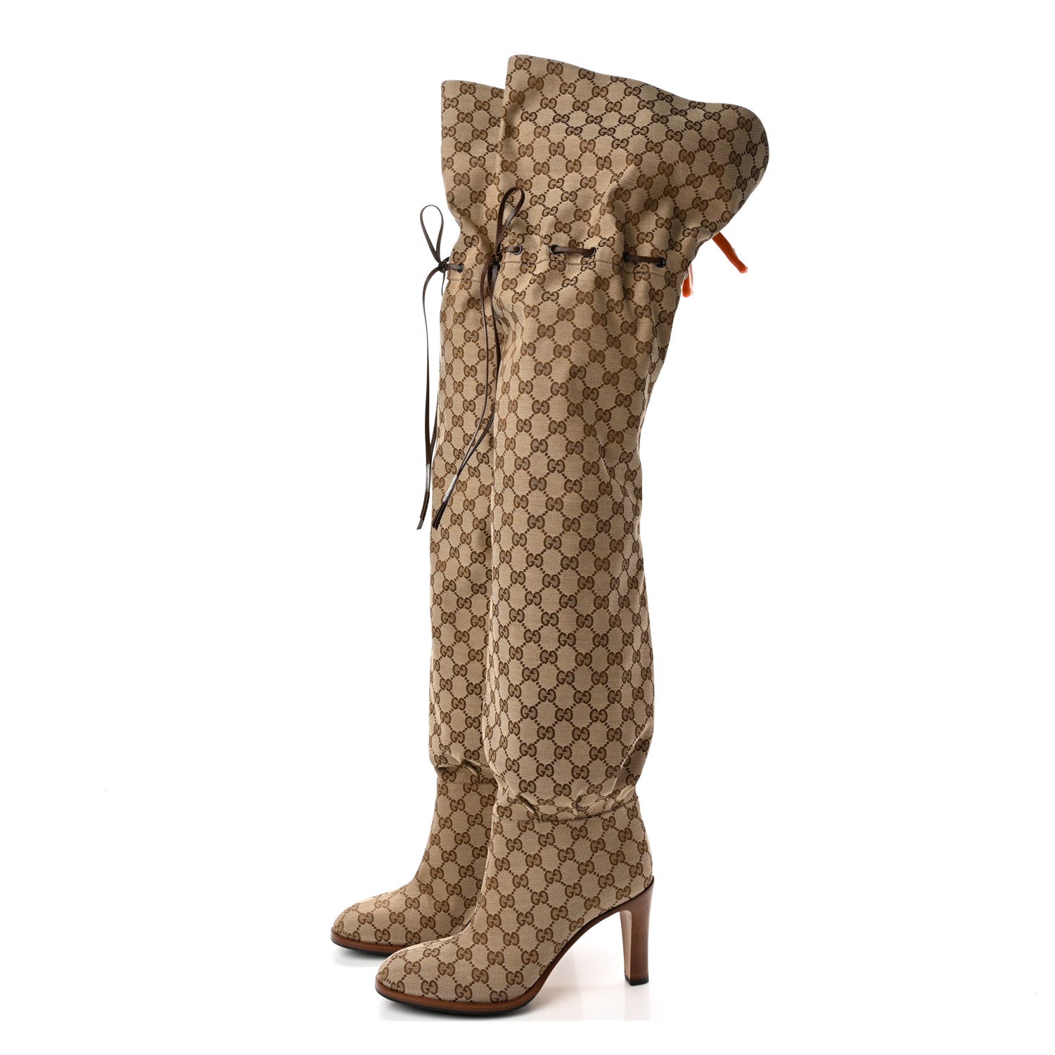 Gucci Monogram Over the Knee Boots 40.5 Beige Ebony 3 of 7
