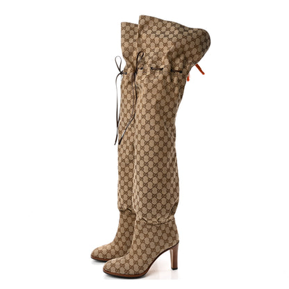 Gucci Monogram Over the Knee Boots 40.5 Beige Ebony 3 of 7