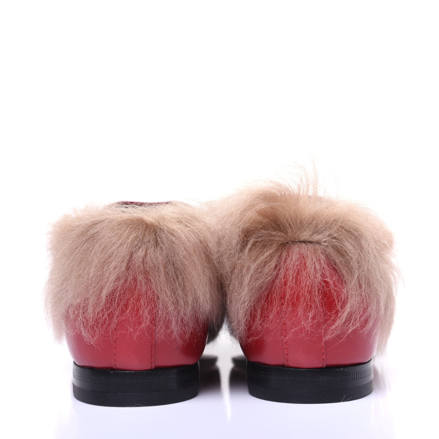 Gucci Malaga Kid Fur Womens Jordaan Loafers 38 Hibiscus Red Natural 7 of 11