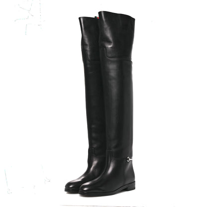 Gucci Calfskin Slim Horsebit Over The Knee High Boots 37 Black 4 of 13