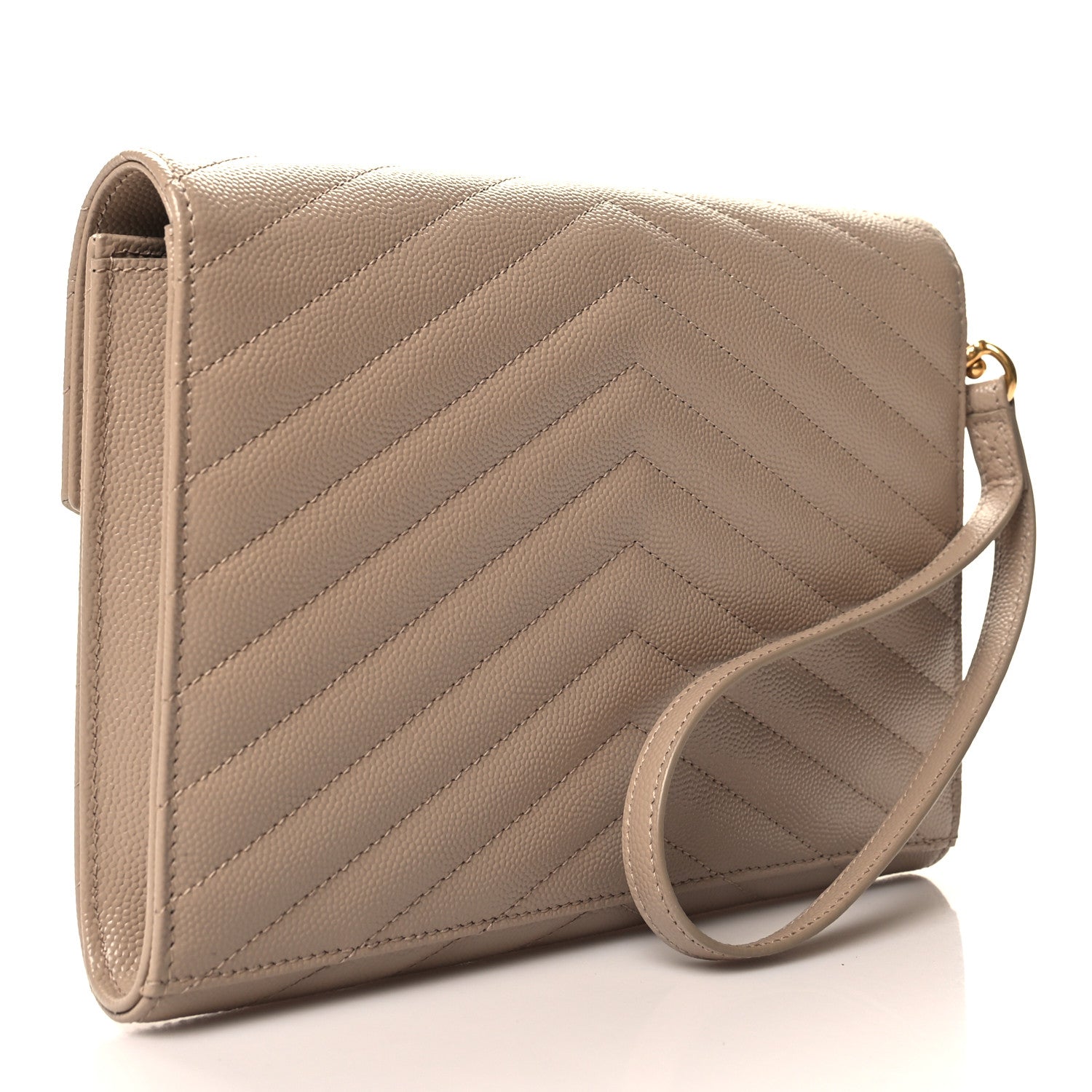 Saint Laurent Grain De Poudre Matelasse Chevron Monogram Envelope Clutch Dark Beige 3 of 10
