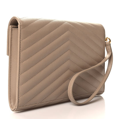 Saint Laurent Grain De Poudre Matelasse Chevron Monogram Envelope Clutch Dark Beige 3 of 10