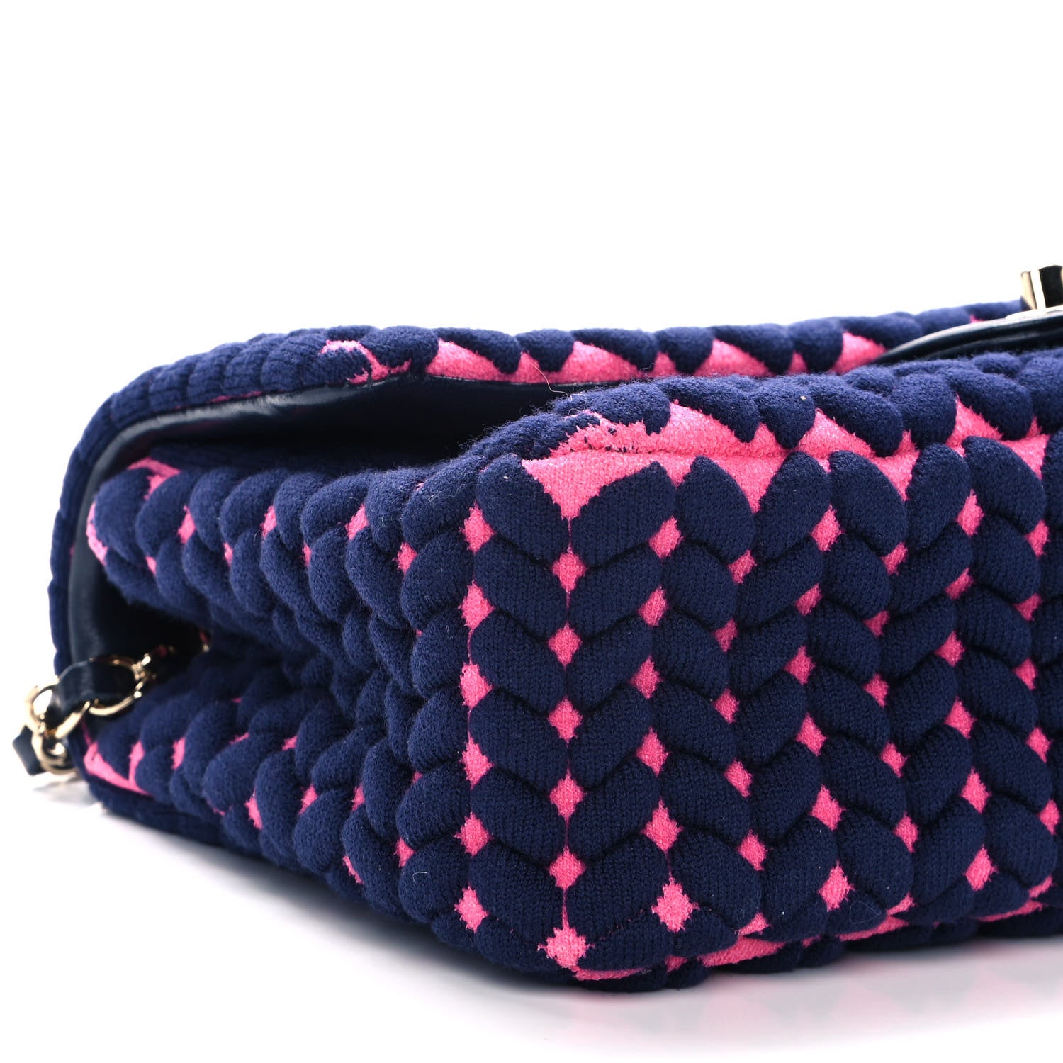 Chanel Woven Jersey Medium Single Flap Pink Navy 9 of 10
