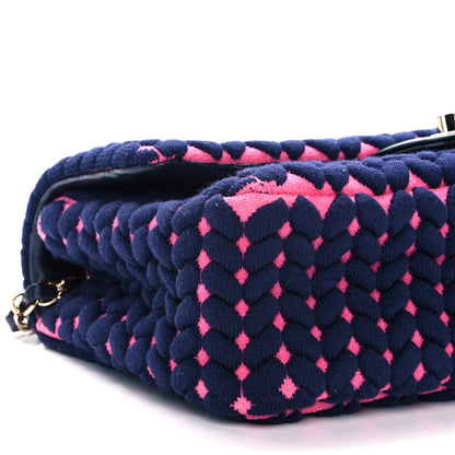 Chanel Woven Jersey Medium Single Flap Pink Navy 9 of 10