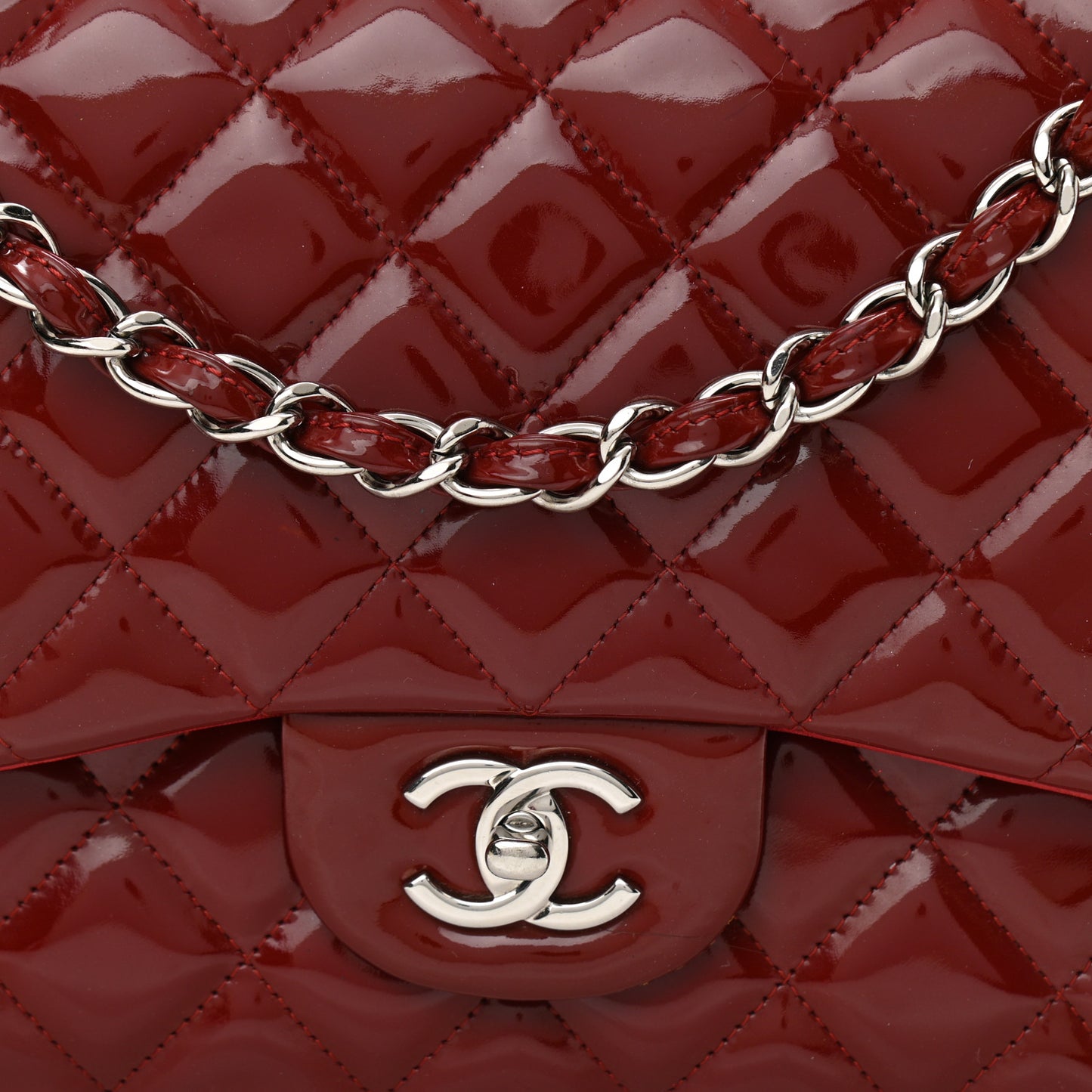 Patent Quilted Jumbo Double Flap Dark Red