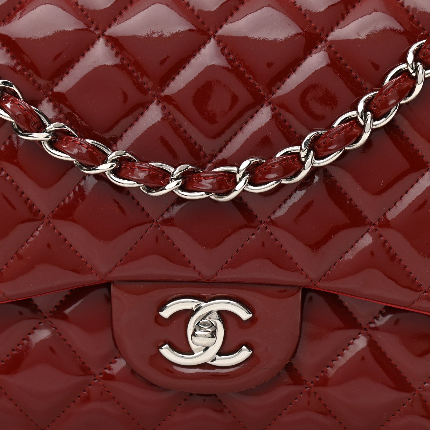 Chanel Patent Quilted Jumbo Double Flap Dark Red 8 of 12