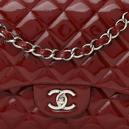 Chanel Patent Quilted Jumbo Double Flap Dark Red 8 of 12