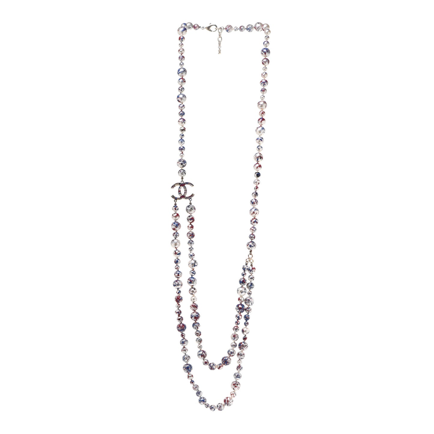 Pearl CC Graffiti Long Necklace Red White Blue Gold