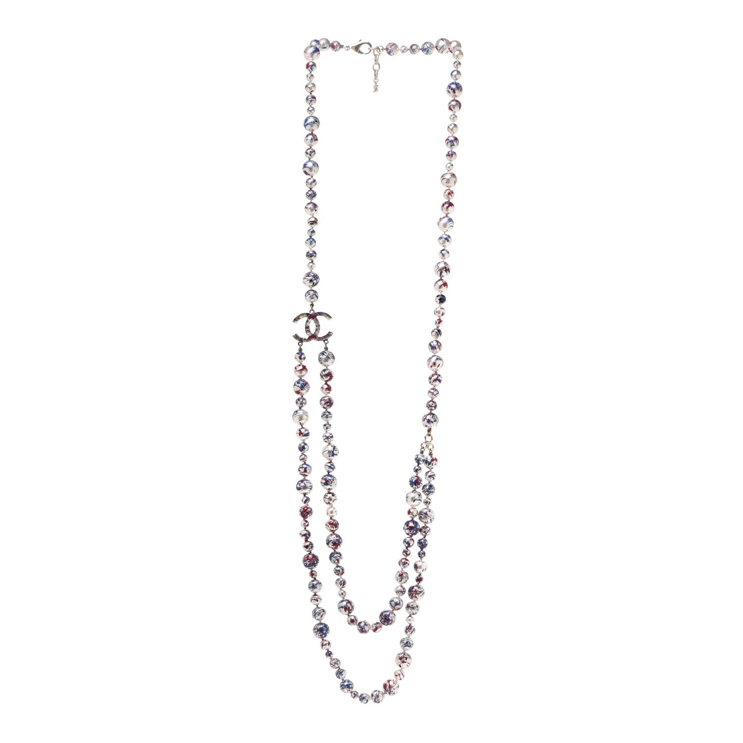 Chanel Pearl CC Graffiti Long Necklace Red White Blue Gold 3 of 6
