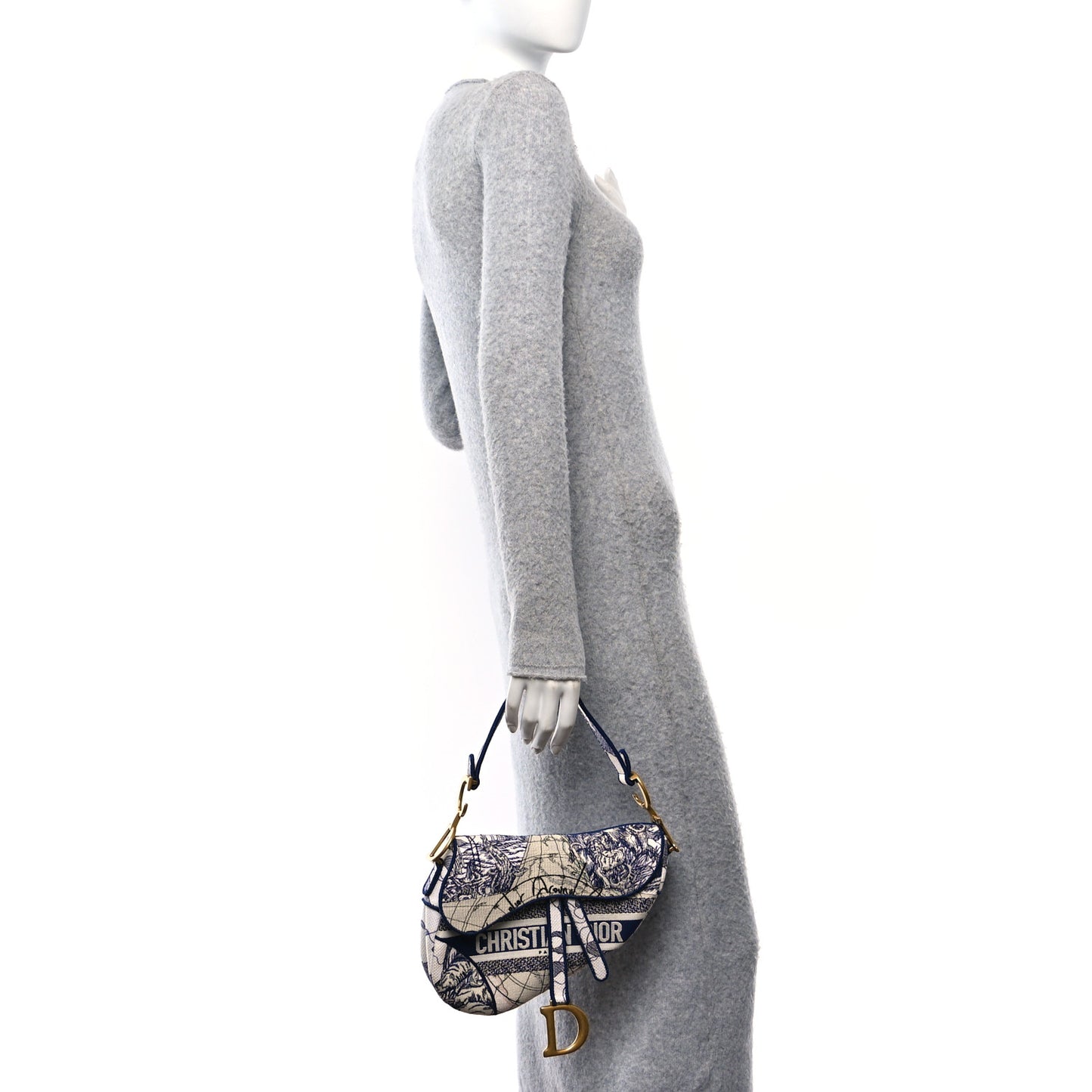 Canvas Embroidered Around the World Saddle Bag Blue