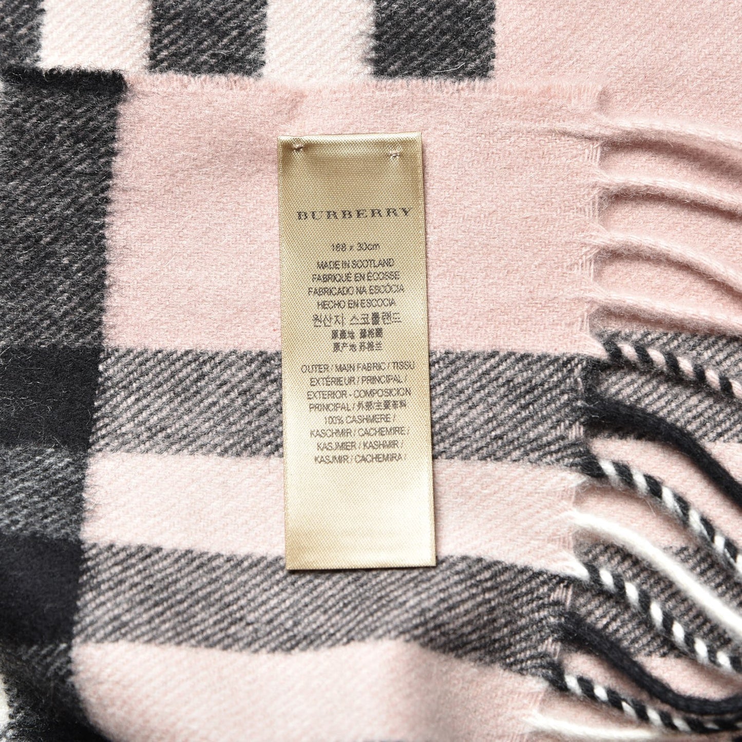 Cashmere Giant Heritage Check Fringe Scarf Ash Rose