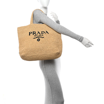 Prada Yarn Raffia Effect Crochet Embroidered Logo Tote Naturale 2 of 10
