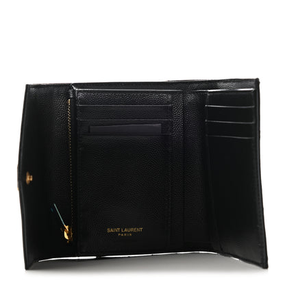 Saint Laurent Grain De Poudre Matelasse Chevron Monogram Compact Tri Fold Wallet Black 5 of 7