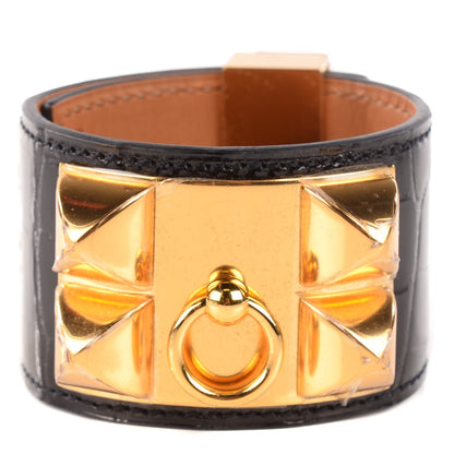 Hermes Shiny Alligator Collier de Chien CDC Bracelet Black Small 1 of 6