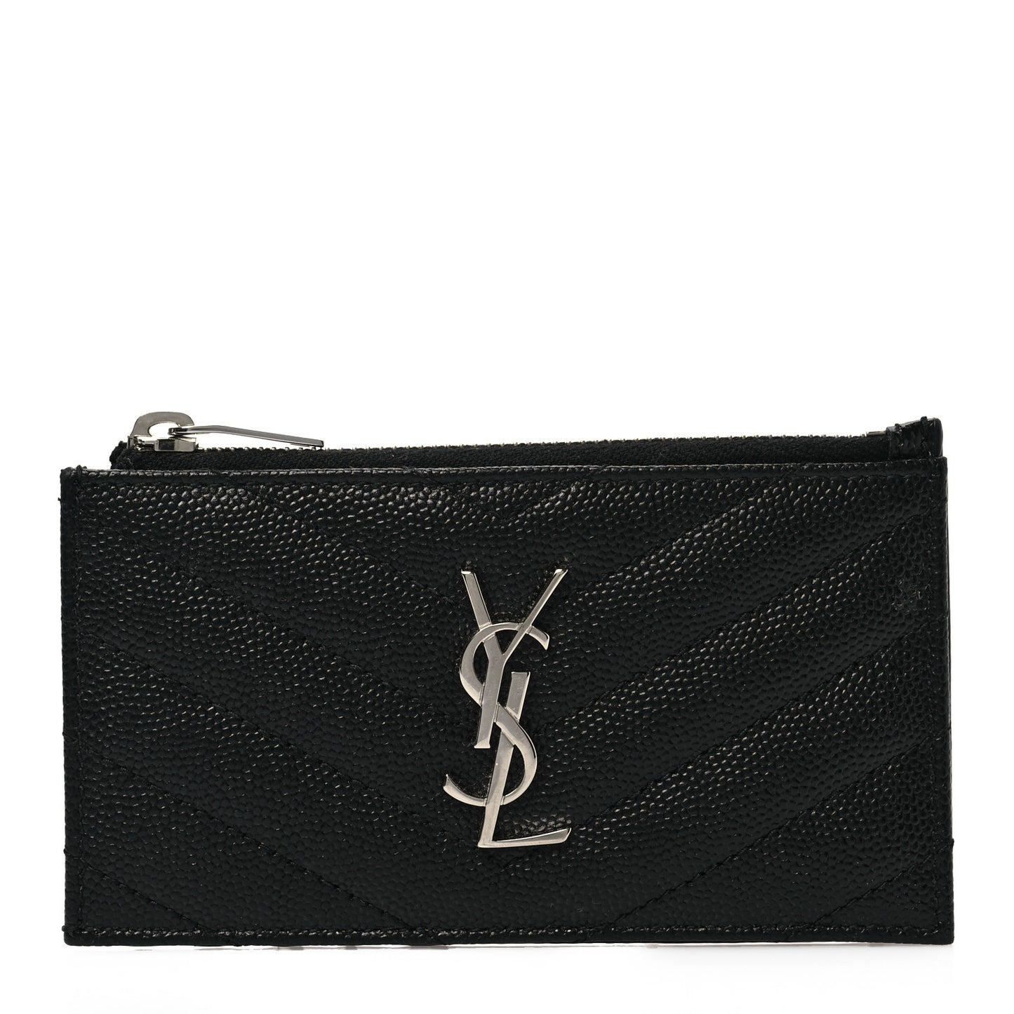 Grain De Poudre Matelasse Chevron Monogram Fragments Zippered Card Case Black