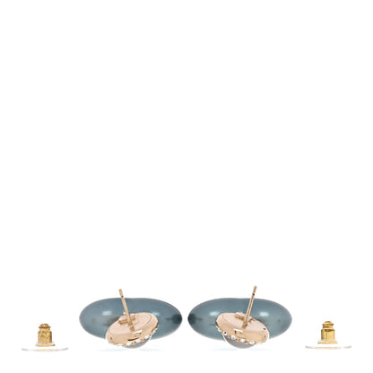 Chanel Pearl Crystal CC Heart Drop Earrings Blue 3 of 5
