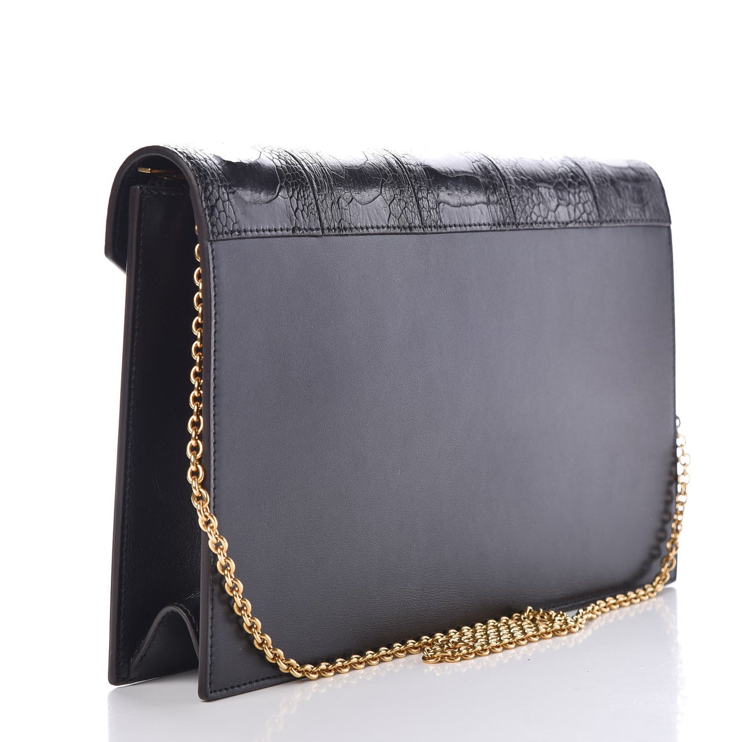 Ostrich Leg Calfskin Suede Clutch on a Chain Black