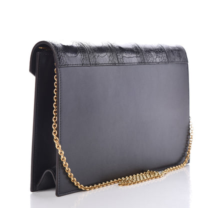 Celine Ostrich Leg Calfskin Suede Clutch on a Chain Black 3 of 8