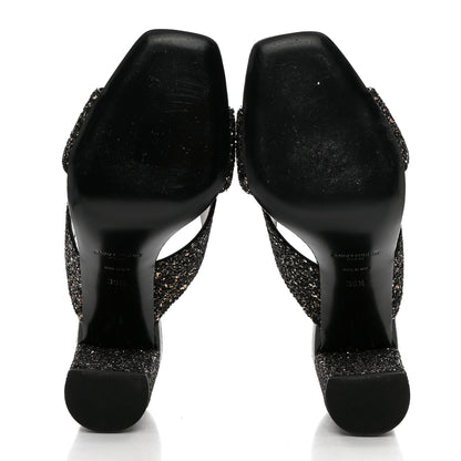 Saint Laurent Glitter LouLou 95 Mule Sandals 39.5 Midnight Black 5 of 10