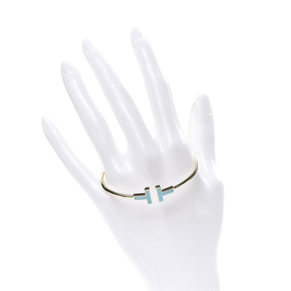 Tiffany 18K Yellow Gold Turquoise T Wire Bracelet 2 of 4