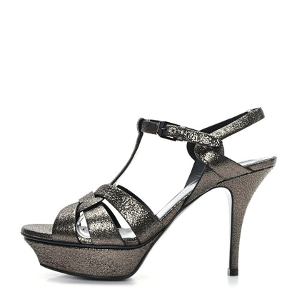 Saint Laurent Tribute 75 Platform Sandals 38 Black Gunmetal 1 of 7