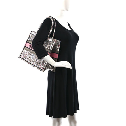 Christian Dior Canvas Embroidered Medium Butterfly Around The World Book Tote White Pastel Pink 2 of 9