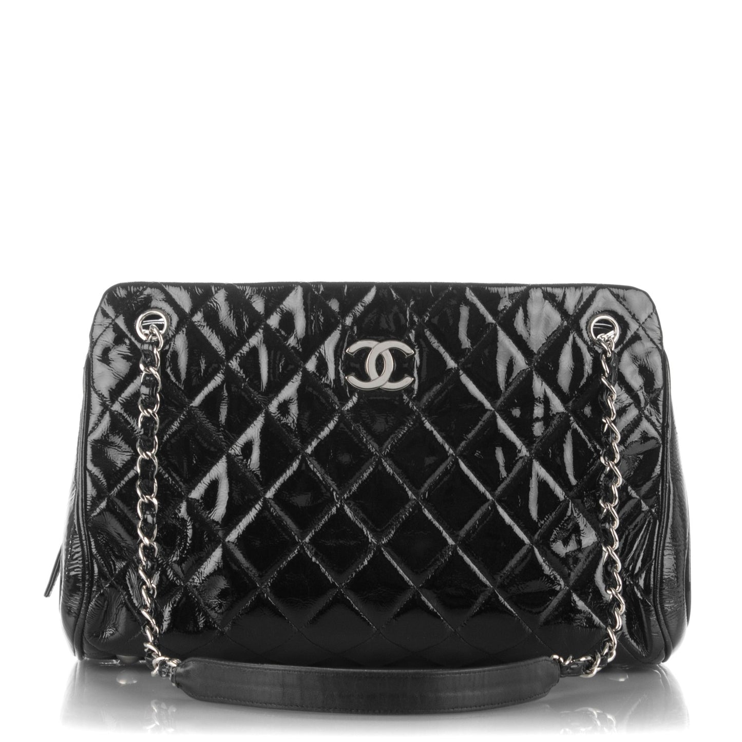 Patent Quilted Tote Black