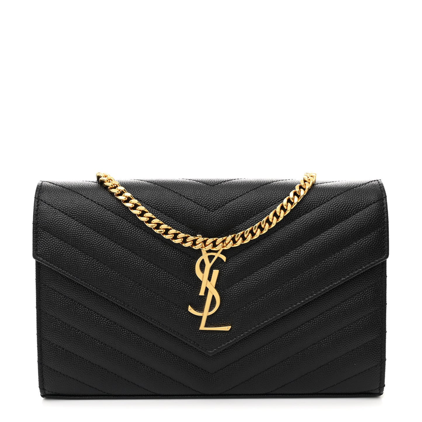 Grain De Poudre Matelasse Chevron Monogram Chain Wallet Black