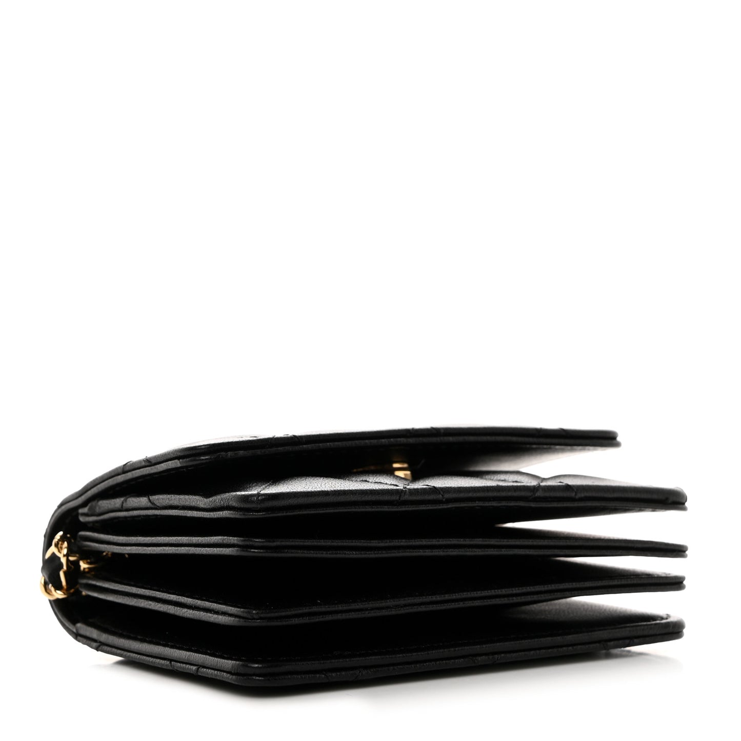Lambskin Quilted Flap Card Holder With Cuff Black