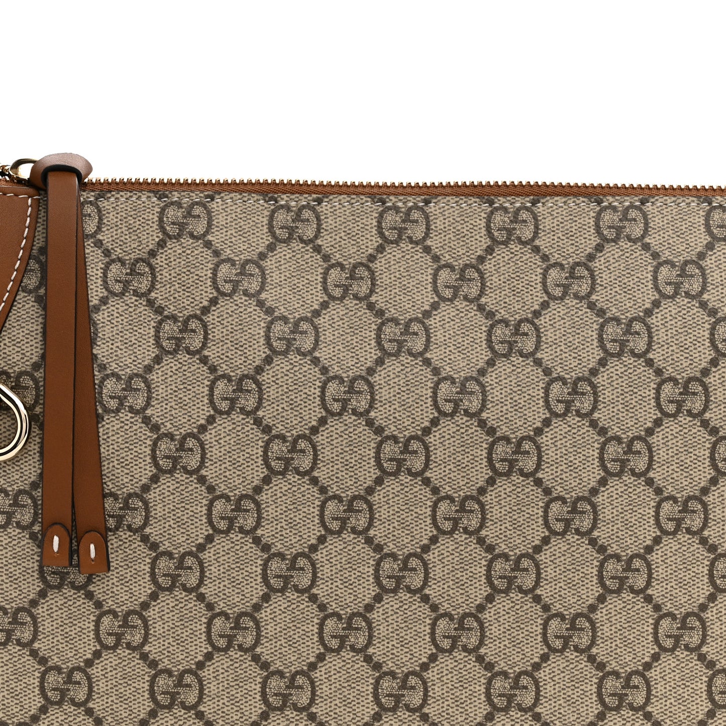 GG Supreme Monogram Textured Calfskin Medium Emblem Shoulder Bag Beige Dark Brown
