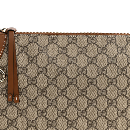 Gucci GG Supreme Monogram Textured Calfskin Medium Emblem Shoulder Bag Beige Dark Brown 8 of 10