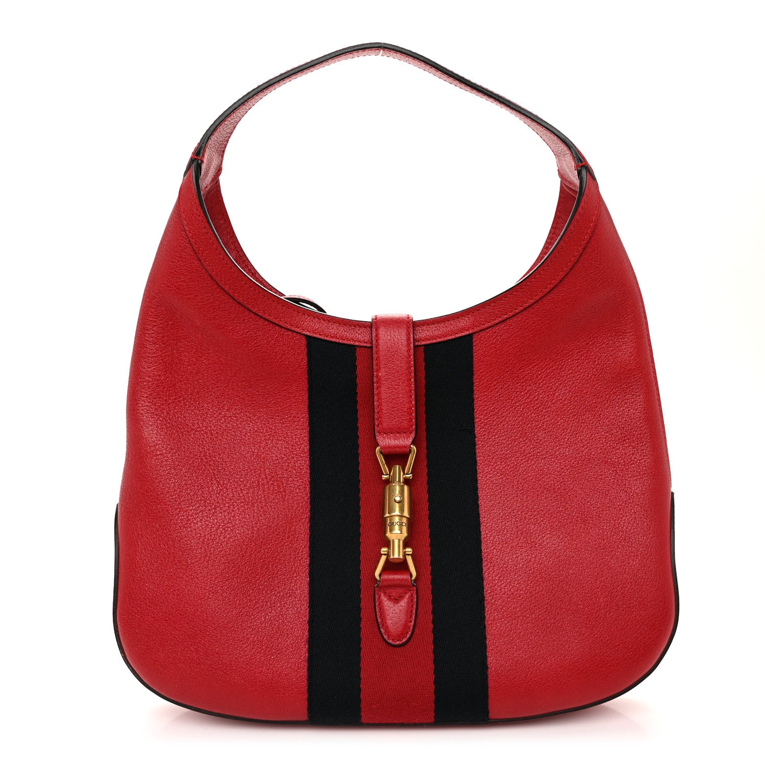 Gucci Soft Grained Calfskin Web Medium Jackie Hobo Red 1 of 13