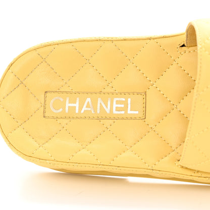 Chanel Lambskin Quilted CC Mules Sandals 38 Yellow 7 of 13