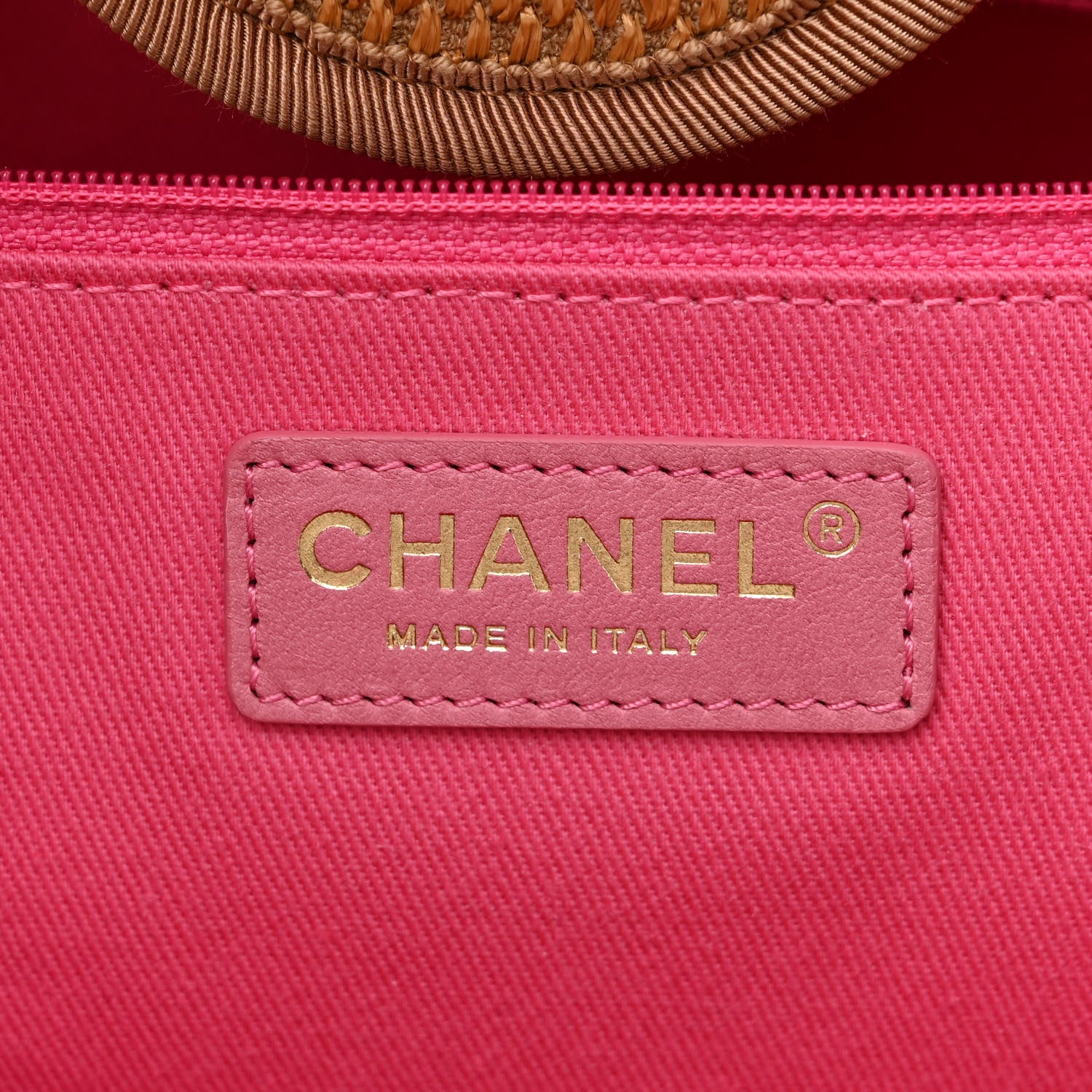 Chanel Straw Raffia Calfskin Striped Medium Deauville Tote Dark Beige Fuchsia Navy Blue 6 of 10